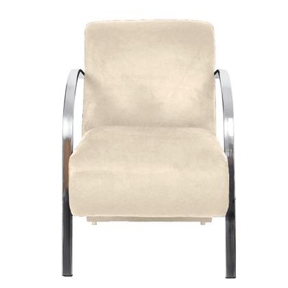 Imagem de Poltrona Decorativa Predoli Braço Aluminio Suede Bege Recepção Sala Quarto Salão de Cabelereiro