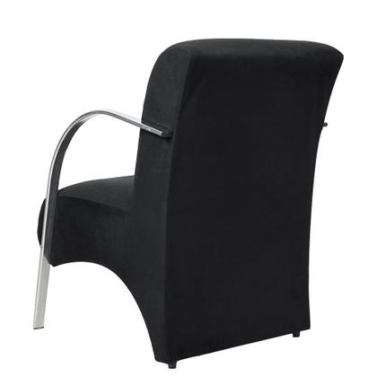 Imagem de Poltrona Decorativa Predoli Braço Aluminio Suede Preto Recepção Sala Quarto Salão de Cabelereiro