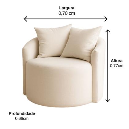 Imagem de Poltrona Decorativa Redonda Design Orgânica Linho Premium e Kit Almofadas Grátis Sala De Estar Luxo