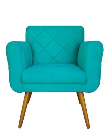Imagem de Poltrona Decorativa Sala Recepção Em Tressê Isabella Suede Azul Turquesa - LM DECOR