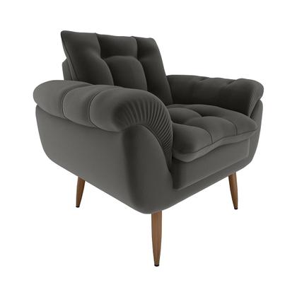 Imagem de Poltrona Decorativa Xangai 1 Lugar Veludo Cinza - Matrix