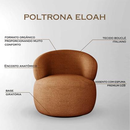 Imagem de Poltrona Design Orgânico Moderno e Sofisticado Eloah Base Giratória Bouclé Italiano Terracota