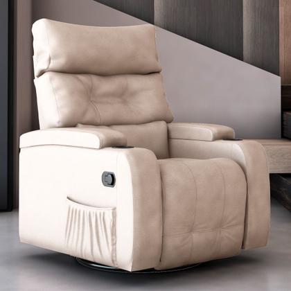 Imagem de Poltrona do Papai Cris 84cm Giratória Balanço Reclinável Manual material sintético Bege - Sallar Home