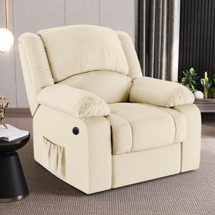 Imagem de Poltrona do Papai Descanso Reclinável Sala de Cinema Barcelona Power Elétrica Massagem USB PU Bege G23
