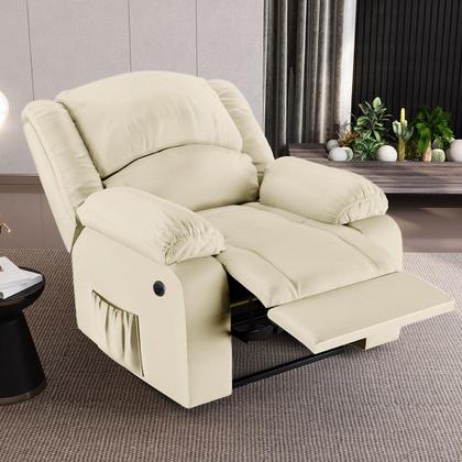 Imagem de Poltrona do Papai Descanso Reclinável Sala de Cinema Barcelona Power Elétrica Massagem USB PU Bege G23