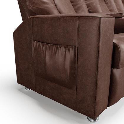 Imagem de Poltrona do Papai Reclinável 3 Lugares Sala de Cinema Pequim Manual PU Marrom G23 - Gran Belo