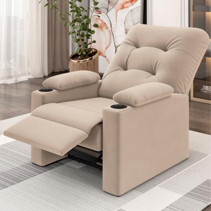 Imagem de Poltrona do Papai Reclinável Besthouse Coimbra Columbia com porta-copos nos braços em tecido suede veludo capuccino