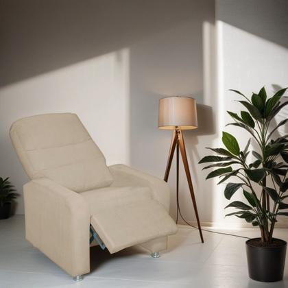 Imagem de Poltrona Do Papai Reclinável Confortável Suede bege Mecanismo Manual