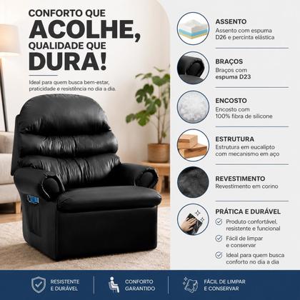 Imagem de Poltrona Do Papai Reclinável E Retratil Confortavel material sintético Preto