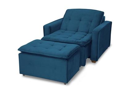 Imagem de Poltrona do Papai Reclinável + Puff Filadelfia Veludo Azul Lux