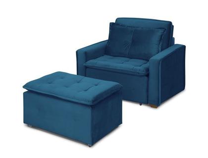 Imagem de Poltrona do Papai Reclinável + Puff Filadelfia Veludo Azul Lux