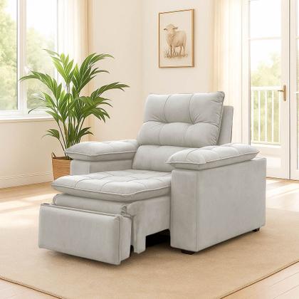 Imagem de Poltrona do Papai Reclinável Retrátil Bonari Veludo Bege - Loja Sheep