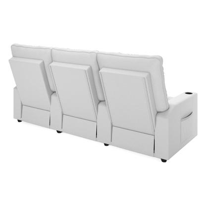 Imagem de Poltrona do Papai Reclinável Sala de Cinema Movie 3 Lugares Manual Baú USB PU Branco