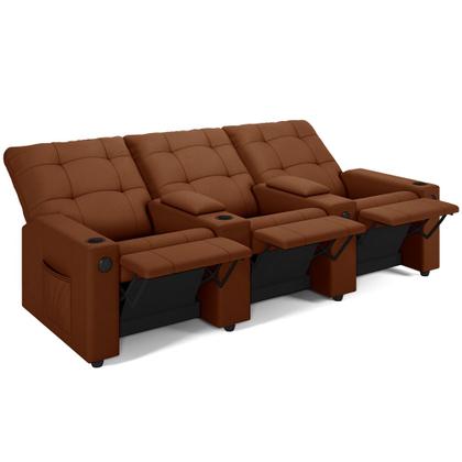 Imagem de Poltrona do Papai Reclinável Sala de Cinema Movie 3 Lugares Manual Baú USB Veludo Terracota