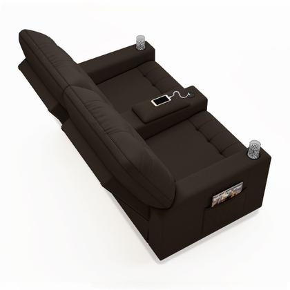 Imagem de Poltrona do Papai Reclinável Sala de Cinema Palace 2 Lugares Manual Baú USB PU Marrom G23