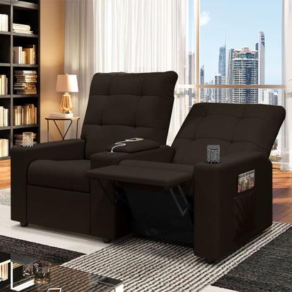 Imagem de Poltrona do Papai Reclinável Sala de Cinema Palace 2 Lugares Manual Baú USB PU Marrom G23