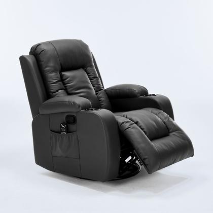Poltrona do Papai Sala de Estar Giratória Reclinável Manual Austin Aquecimento Massagem PU Preta G94 - Gran Belo Imagem de Poltrona do Papai Sala de Estar Giratória Reclinável Manual Austin Aquecimento Massagem PU Preta G94 - Gran Belo