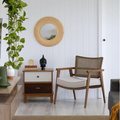 Imagem de Poltrona Dunas Encosto Tela Algodão Bege e Amêndoa