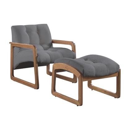 Imagem de Poltrona e Puff Lis em Linho com Base de Madeira