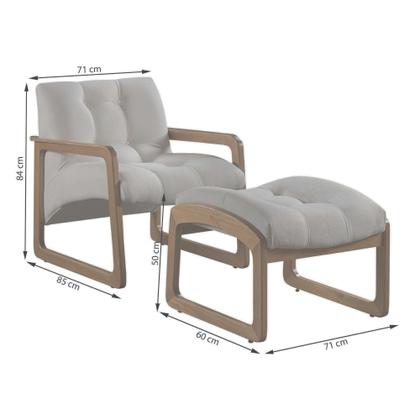 Imagem de Poltrona e Puff Lis em Linho com Base de Madeira