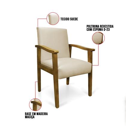 Imagem de Poltrona Eloisa Suede Bege Base de Madeira Castanho