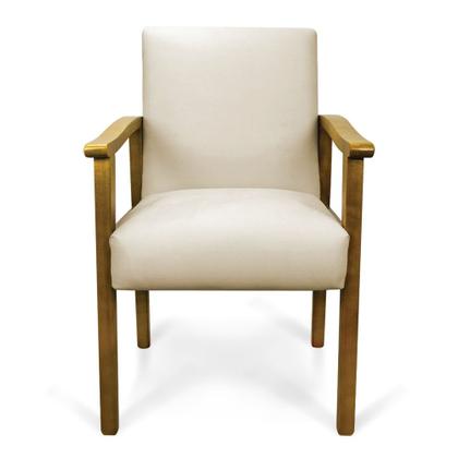 Imagem de Poltrona Eloisa Suede Bege Base de Madeira Castanho