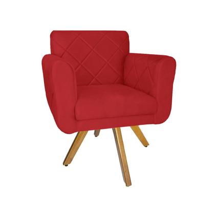 Imagem de Poltrona Estofada Com Base Giratória De Madeira Salão Isabella Suede Vermelho - LM DECOR
