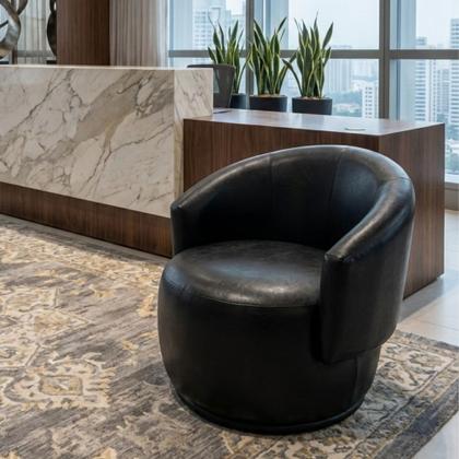 Imagem de Poltrona Giratória Decorativa Sala Estar Orgânica Beatriz material sintético Preto - Montanaris Decor