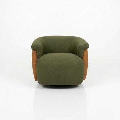 Imagem de Poltrona Giratoria Orgânica Elegante Confortavel Redonda Anatomica Sala Quarto Recepção Linho Verde material sintético Caramelo Premiun Luxo Marselha