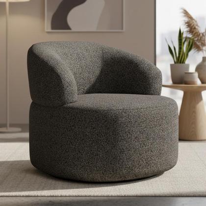 Imagem de Poltrona Giratória Orgânica Para Sala de Estar Living Helena L02 Linho Mescla Chumbo - Lyam Decor