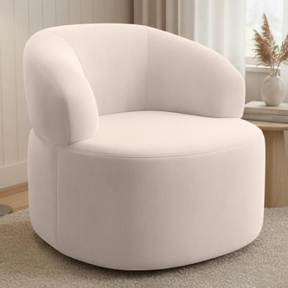 Imagem de Poltrona Giratória Orgânica Para Sala de Estar Living Helena L02 Suede Bege - Lyam Decor