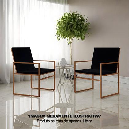 Imagem de Poltrona Industrial Estofada Isa Veludo Preto Base Cobre