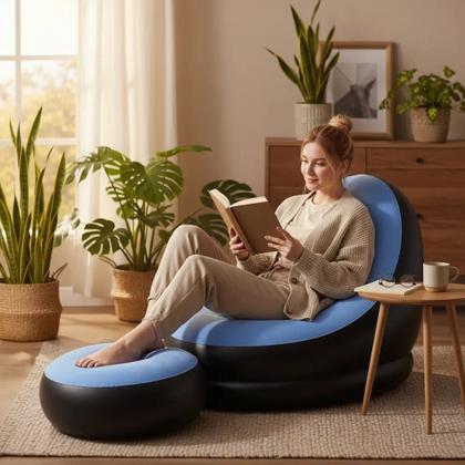 Imagem de Poltrona Inflavel Com Puff Conforto Inclui Bomba Azul Kehome