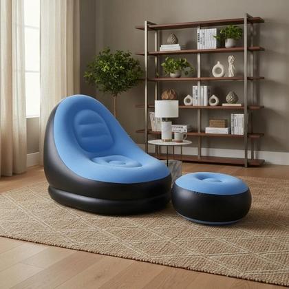 Imagem de Poltrona Inflavel Com Puff Conforto Inclui Bomba Azul Kehome
