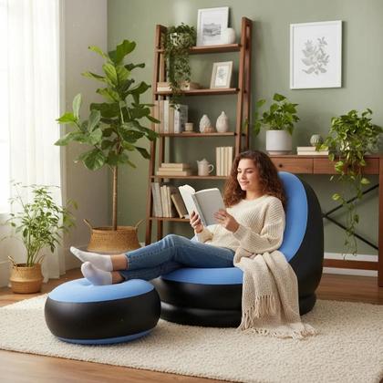 Imagem de Poltrona Inflavel Com Puff Conforto Inclui Bomba Azul Kehome