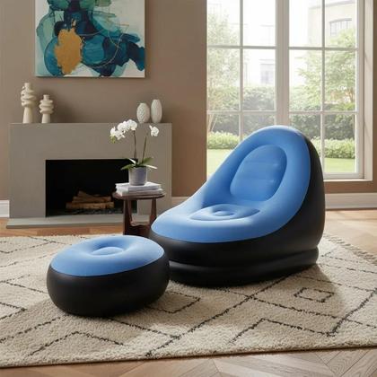 Imagem de Poltrona Inflavel Com Puff Conforto Inclui Bomba Azul Kehome