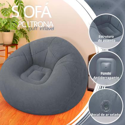 Imagem de Poltrona Inflável Confortável e Estilosa com Suporte de 100kg Cinza