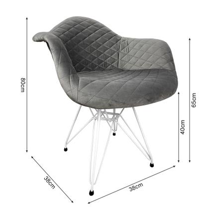 Imagem de Poltrona Jantar Eames Eiffel Estofada Cinza Base Ferro Branco