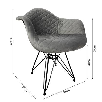 Imagem de Poltrona Jantar Eames Eiffel Estofada Cinza Base Ferro Preto