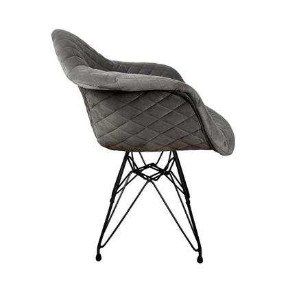 Imagem de Poltrona Jantar Eames Eiffel Estofada Cinza Base Ferro Preto