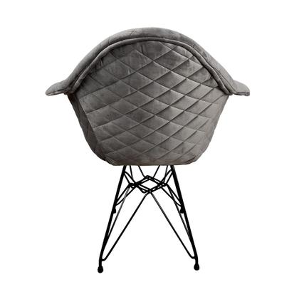 Imagem de Poltrona Jantar Eames Eiffel Estofada Cinza Base Ferro Preto