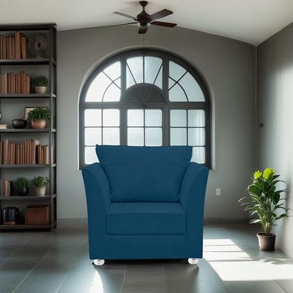 Imagem de Poltrona Lisboa Para Sala, Escritório, Salão ,Quarto Suede Azul Marinho-ALTO PADRÃO