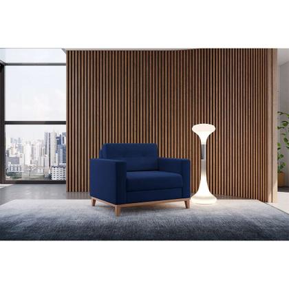Poltrona Living Pés e Base em Madeira Linho Cotton Azul Marinho - Mobly Imagem de Poltrona Living Pés e Base em Madeira Linho Cotton Azul Marinho