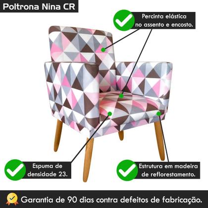 Imagem de Poltrona Nina para Recepção Pés Madeira Rodapé Triangulo Rosa