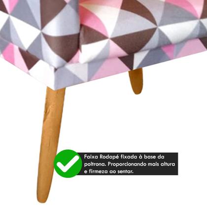 Imagem de Poltrona Nina para Recepção Pés Madeira Rodapé Triangulo Rosa