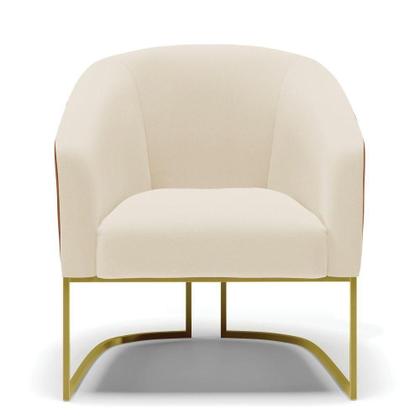 Imagem de Poltrona Nozes Com Linho Bege A19 Base Industrial Dourada