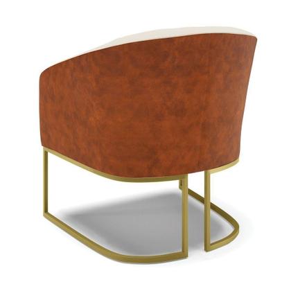 Imagem de Poltrona Nozes Com Linho Bege A19 Base Industrial Dourada