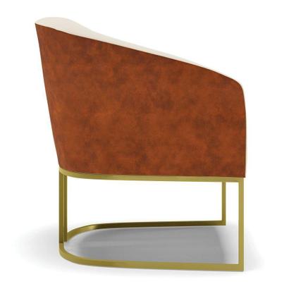 Imagem de Poltrona Nozes Com Linho Bege A19 Base Industrial Dourada