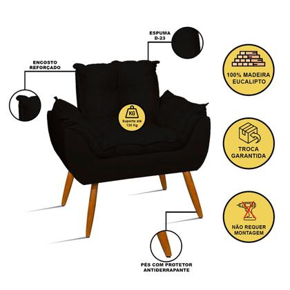 Imagem de Poltrona Opala Decorativa Sala de Estar Consultório Preta