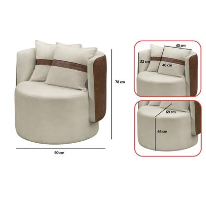 Imagem de Poltrona Orgânica Base Giratória Maya material sintético Nozes e Boucle Bege Redonda Decorativa